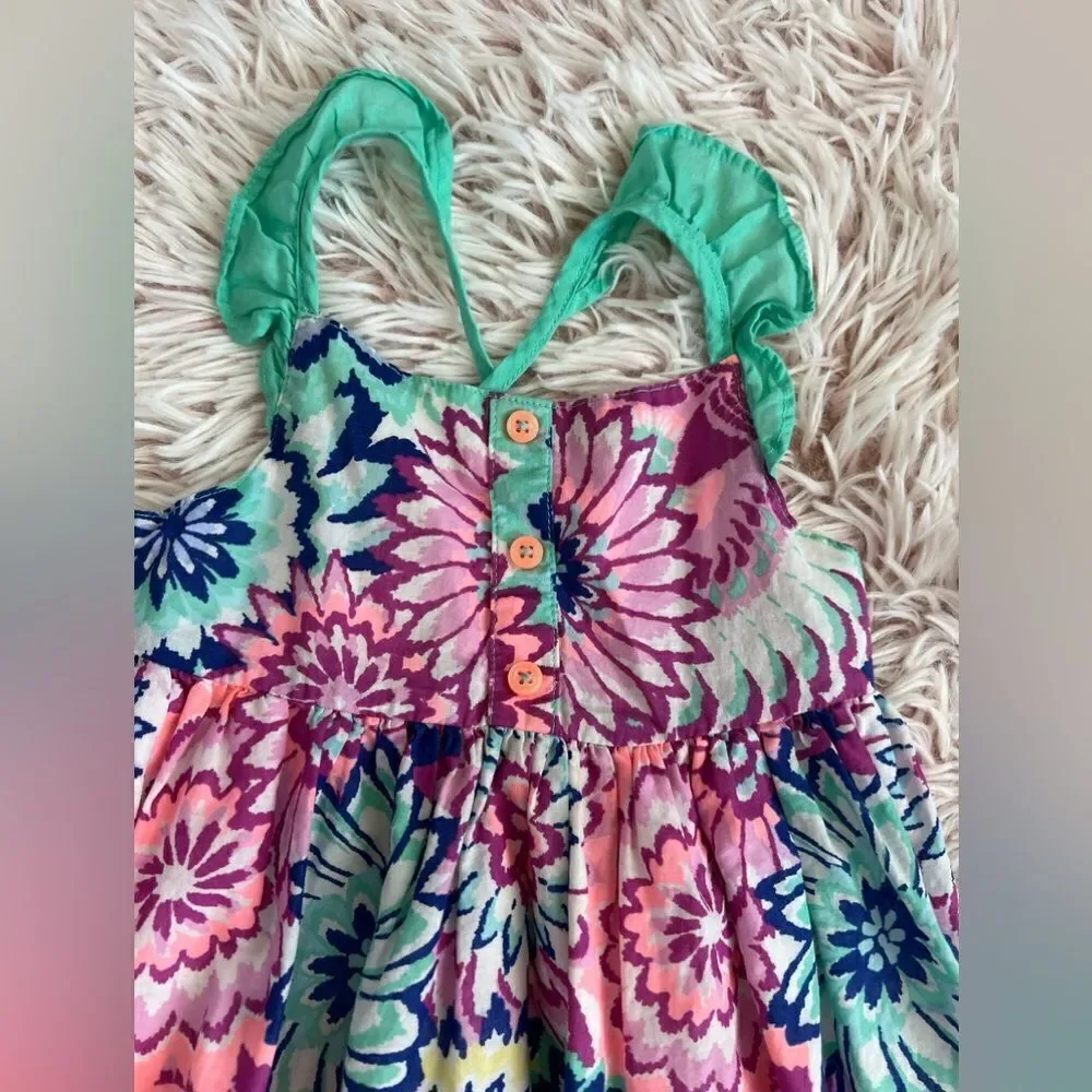 Gymboree 2018 Purple‎ Pink Blue Neon Floral Ruffle Sundress Sz 18-24 Mo